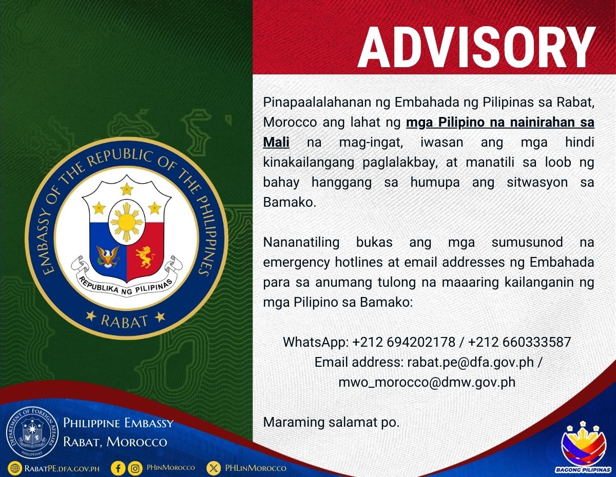 ADVISORY FOR FILIPINOS IN MALI