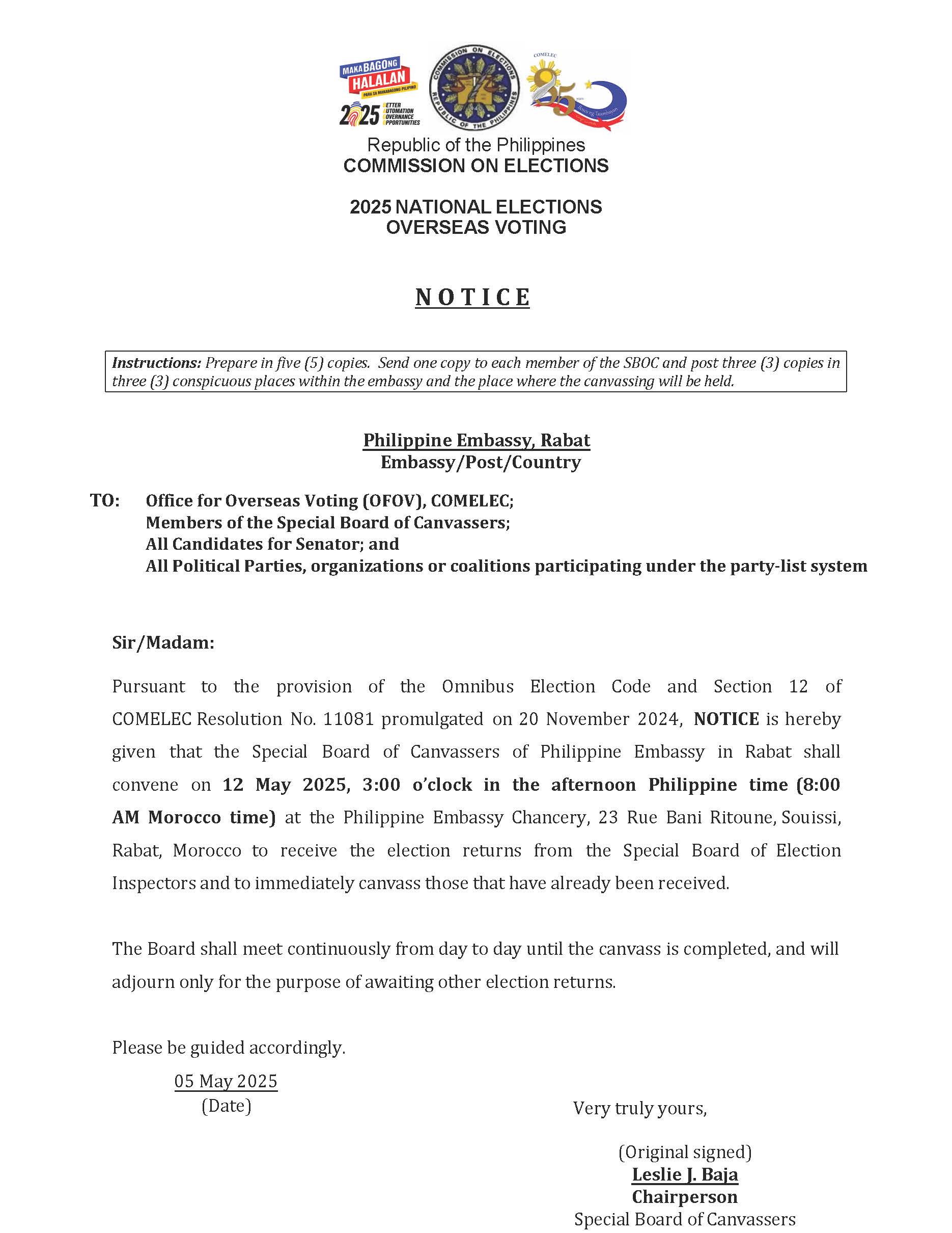Notice of Convening