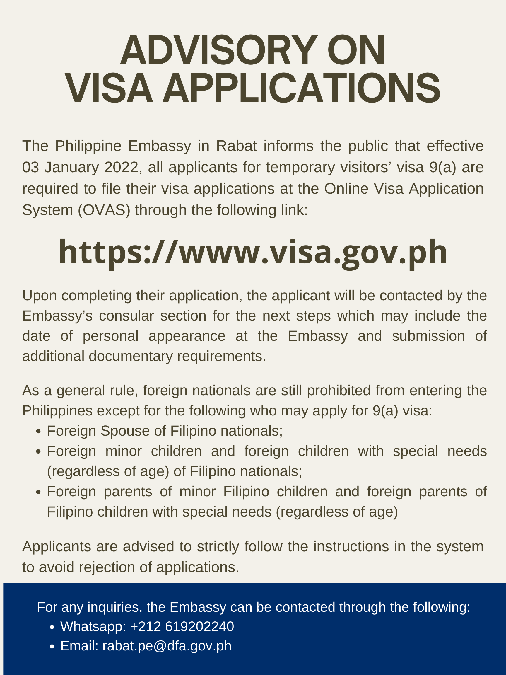 VISA ADVISORY JAN 2022